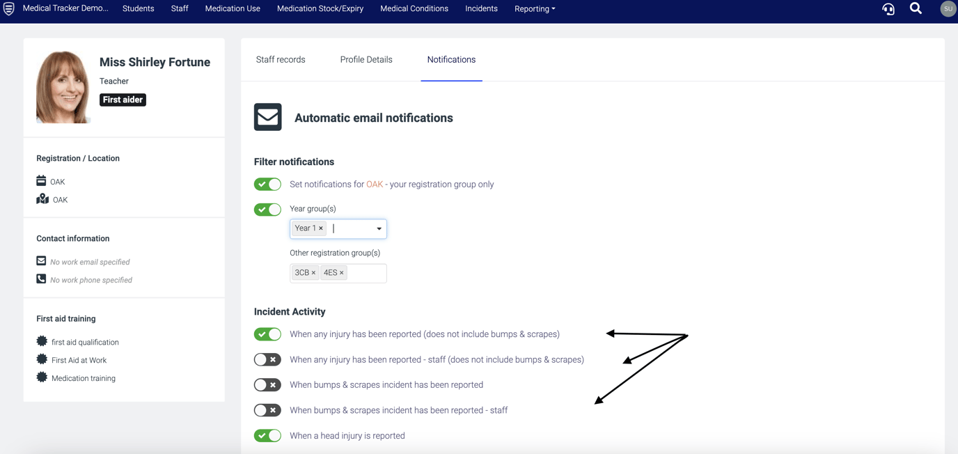 How to set automatic staff notifications