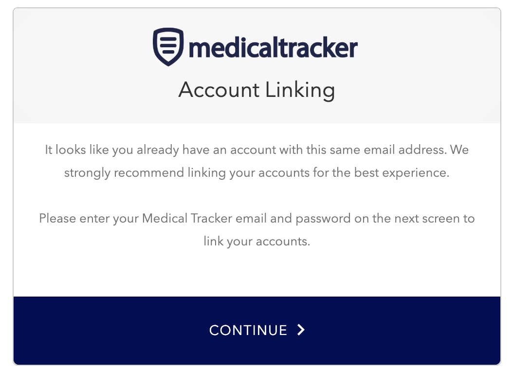 SSO: Logging into Medical Tracker using single sign on for the first time