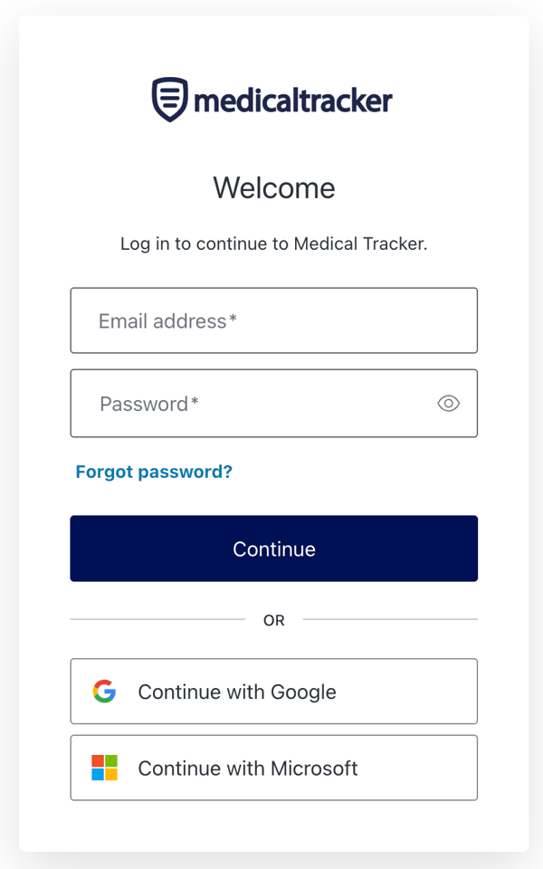 SSO: Logging into Medical Tracker using single sign on for the first time