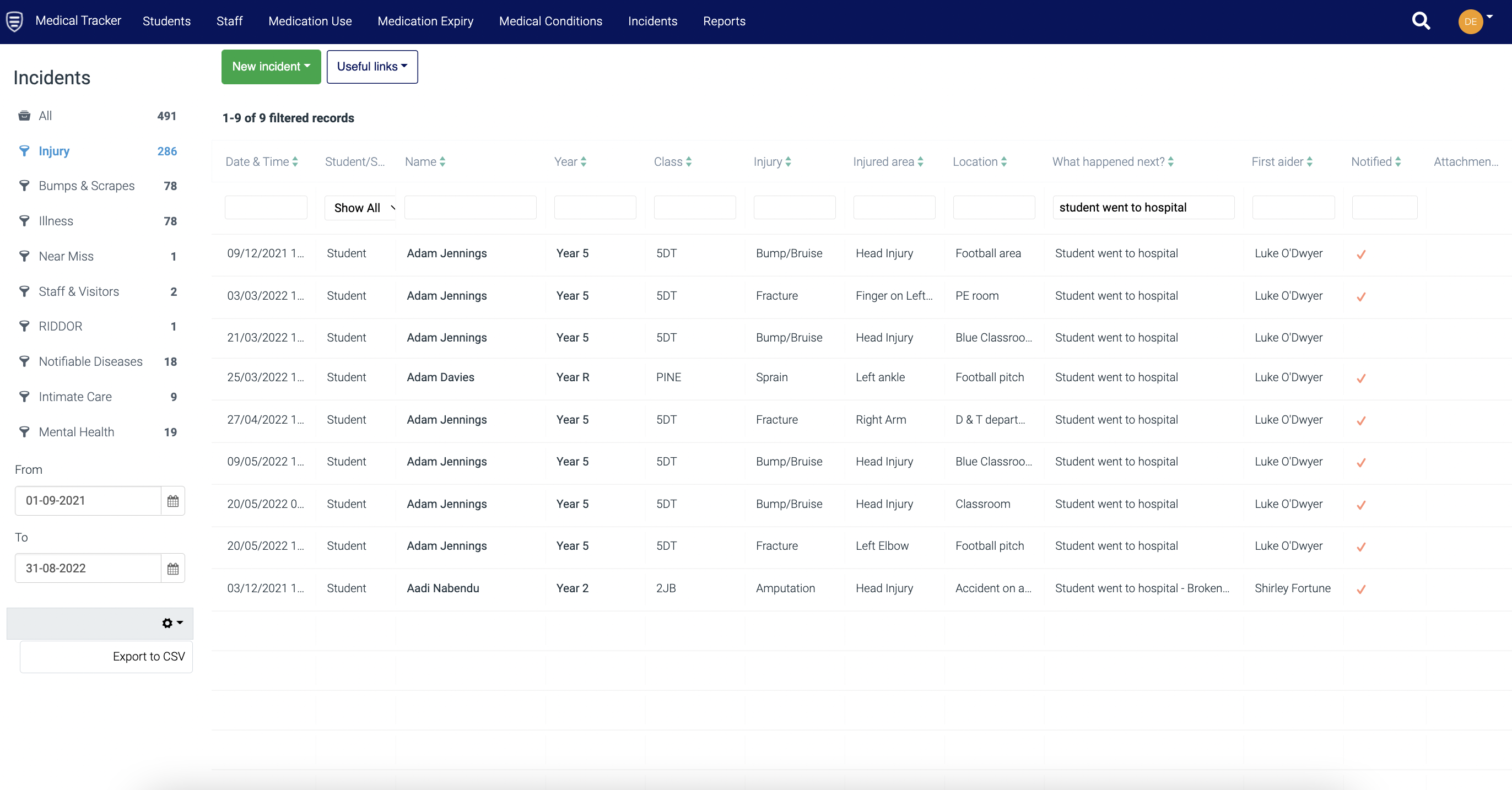 How to export data from Medical Tracker to a .csv or Excel document?